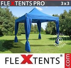 Foldetelt FleXtents PRO 3x3m Blå, inkl. 4 pyntegardiner