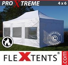 Foldetelt FleXtents PRO Xtreme 4x6m Hvid, Brandhæmmende, inkl. 4 sider