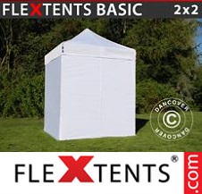 Foldetelt FleXtents Basic 2x2m Hvid, inkl. 4 sider