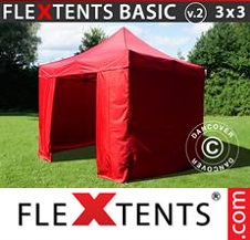 Foldetelt FleXtents Basic 3x3m Rød, inkl. 4 sider