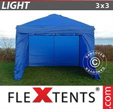 Foldetelt FleXtents Light 3x3m Blå, inkl. 4 sider