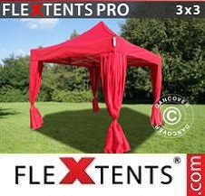 Foldetelt FleXtents PRO 3x3m Rød, inkl. 4 pyntegardiner