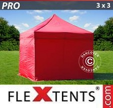 Foldetelt FleXtents PRO 3x3m Rød, inkl. 4 sider