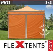 Foldetelt FleXtents PRO 3x3m Orange m/refleksbånd, inkl. 4 sider