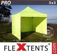 Foldetelt FleXtents PRO 3x3m Neongul/grøn, inkl. 4 sider