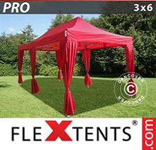 Foldetelt FleXtents PRO 3x6m Rød, inkl. 6 pyntegardiner