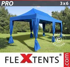 Foldetelt FleXtents PRO 3x6m Blå, inkl. 6 pyntegardiner