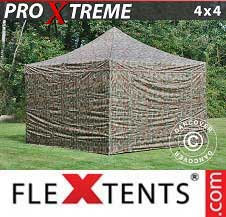Foldetelt FleXtents PRO Xtreme 4x4m Camouflage/Militær, inkl. 4 sider