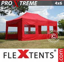 Foldetelt FleXtents PRO Xtreme 4x6m Rød, inkl. 8 sider