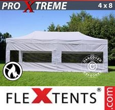 Foldetelt FleXtents PRO Xtreme 4x8m Hvid, Brandhæmmende, inkl. 4 sider
