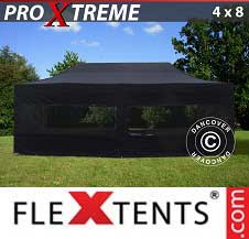 Foldetelt FleXtents PRO Xtreme 4x8m Sort, inkl. 6 sider 