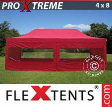 Foldetelt FleXtents PRO Xtreme 4x8m Rød, inkl. 6 sider