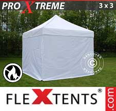Foldetelt FleXtents PRO Xtreme 3x3m Hvid, Brandhæmmende, inkl. 4 sider