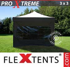 Foldetelt FleXtents PRO Xtreme 3x3m Sort, inkl. 4 sider
